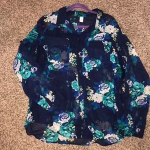 Sheer Floral Button Up Blouse